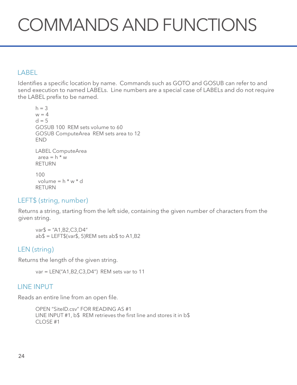 Commands and functions | Xylem STORM 3 Basic Programming manual User Manual | Page 26 / 48