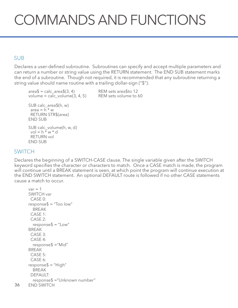 Commands and functions | Xylem STORM 3 Basic Programming manual User Manual | Page 38 / 48