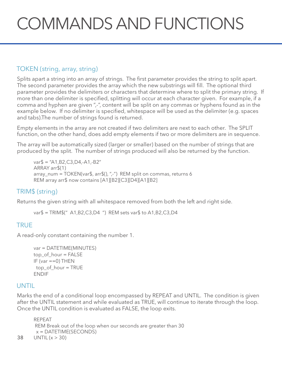 Commands and functions | Xylem STORM 3 Basic Programming manual User Manual | Page 40 / 48