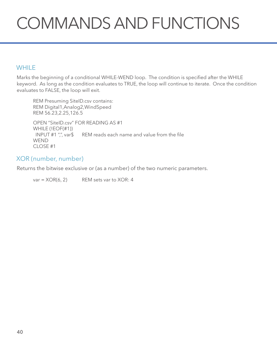 Commands and functions | Xylem STORM 3 Basic Programming manual User Manual | Page 42 / 48