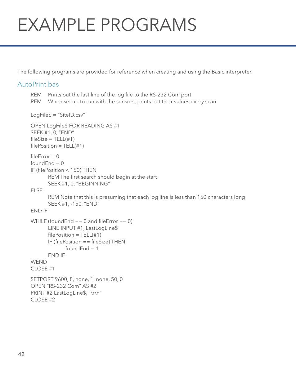 Example programs | Xylem STORM 3 Basic Programming manual User Manual | Page 44 / 48