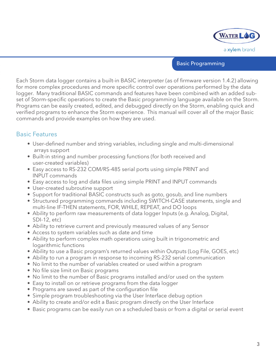 Xylem STORM 3 Basic Programming manual User Manual | Page 5 / 48