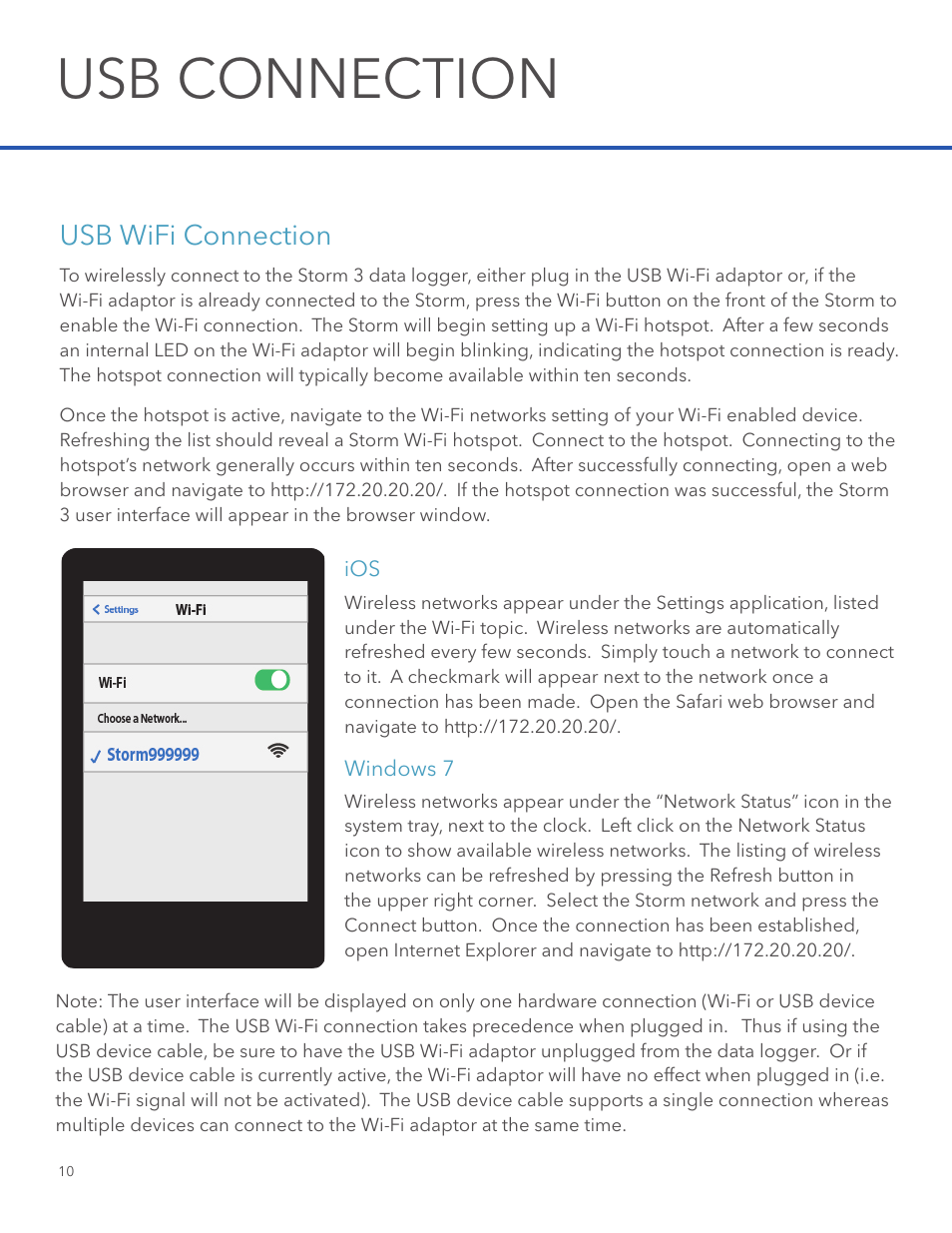 Usb connection, Usb wifi connection | Xylem STORM 3 Getting Started Guide User Manual | Page 12 / 18