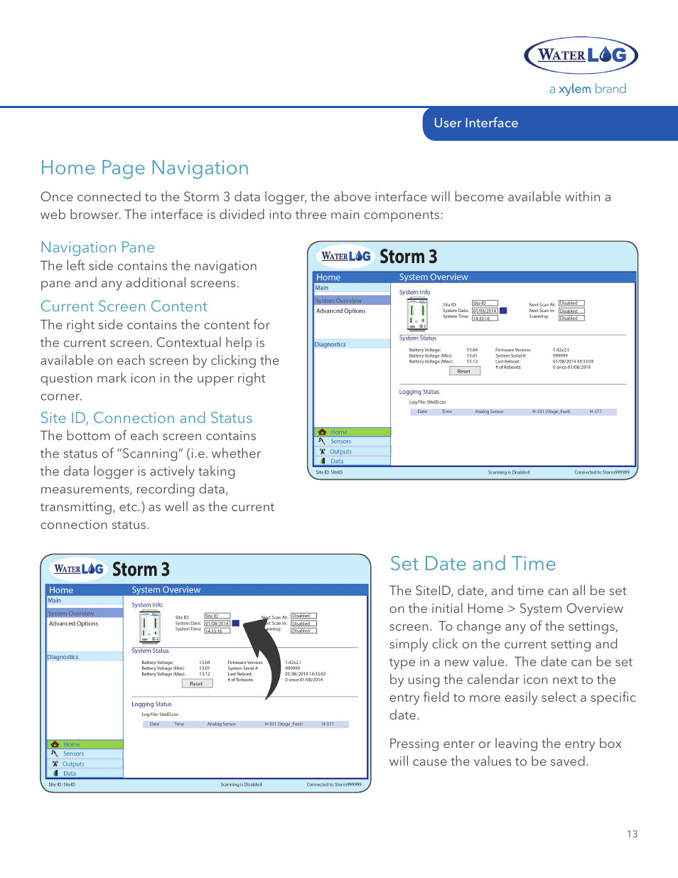 Set date and time | Xylem STORM 3 Getting Started Guide User Manual | Page 15 / 18