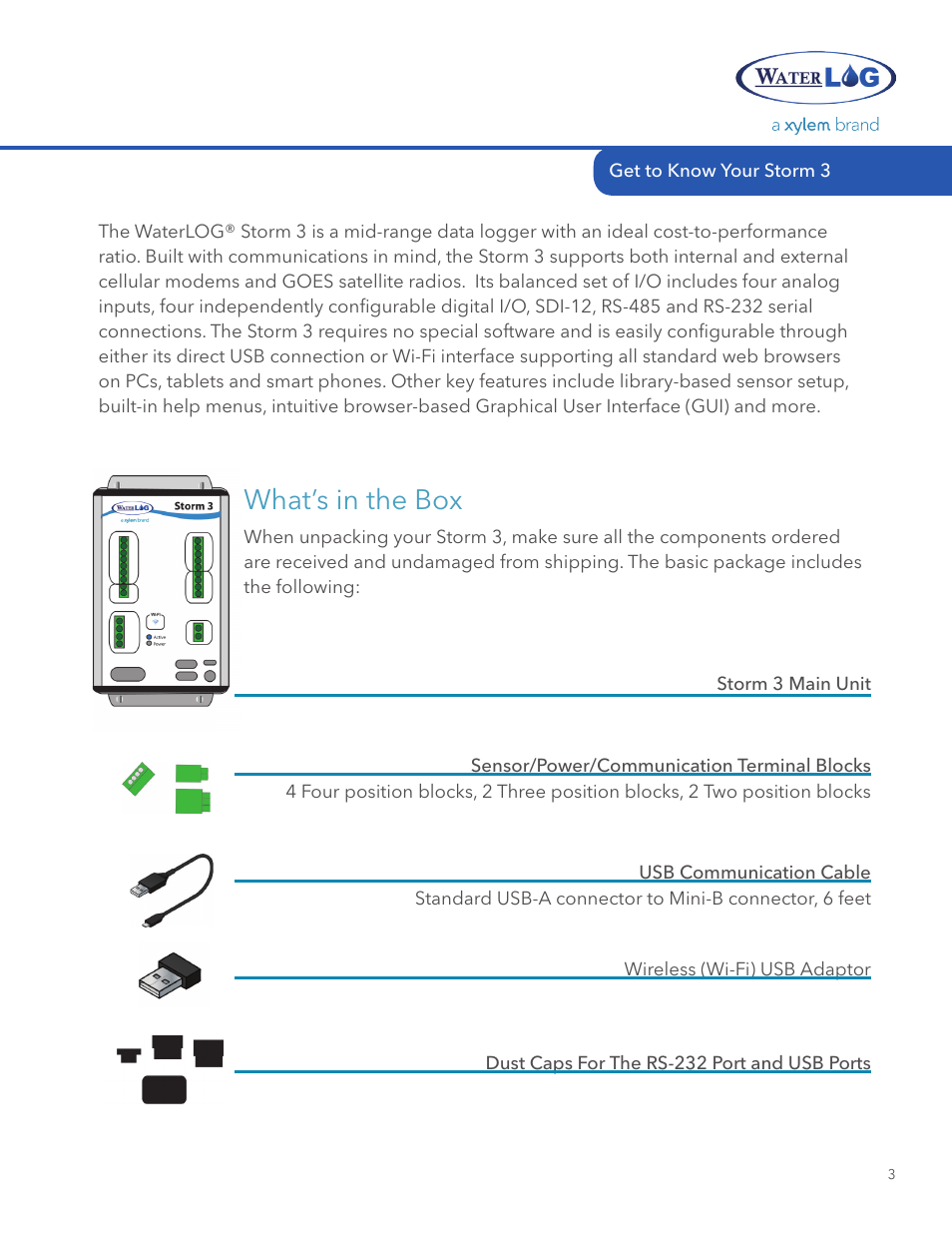 What’s in the box | Xylem STORM 3 Getting Started Guide User Manual | Page 5 / 18