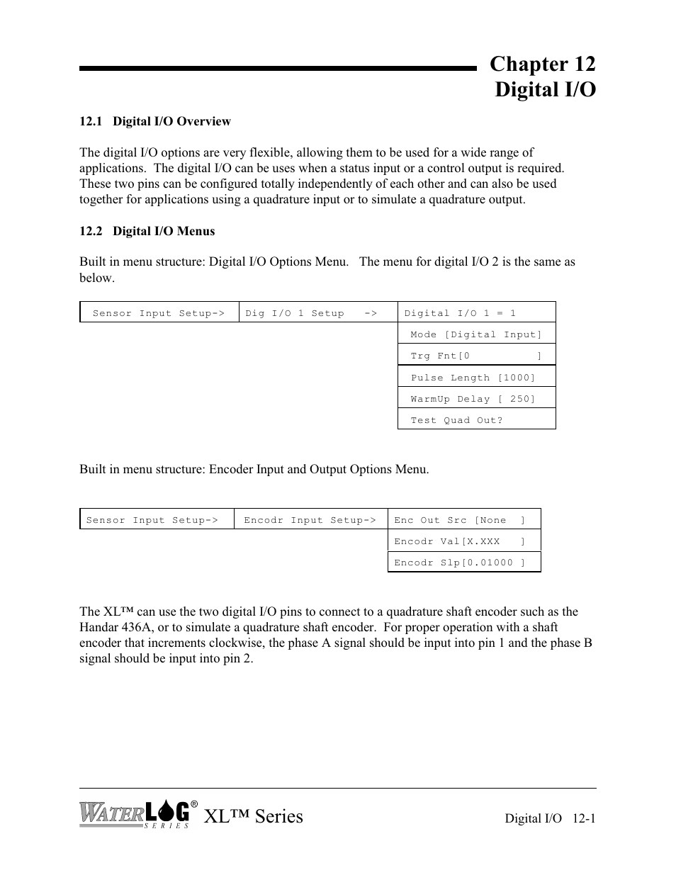 Chapter 12 digital i/o, Xl™ series | Xylem XL Series H-522 - Plus User Manual | Page 103 / 272