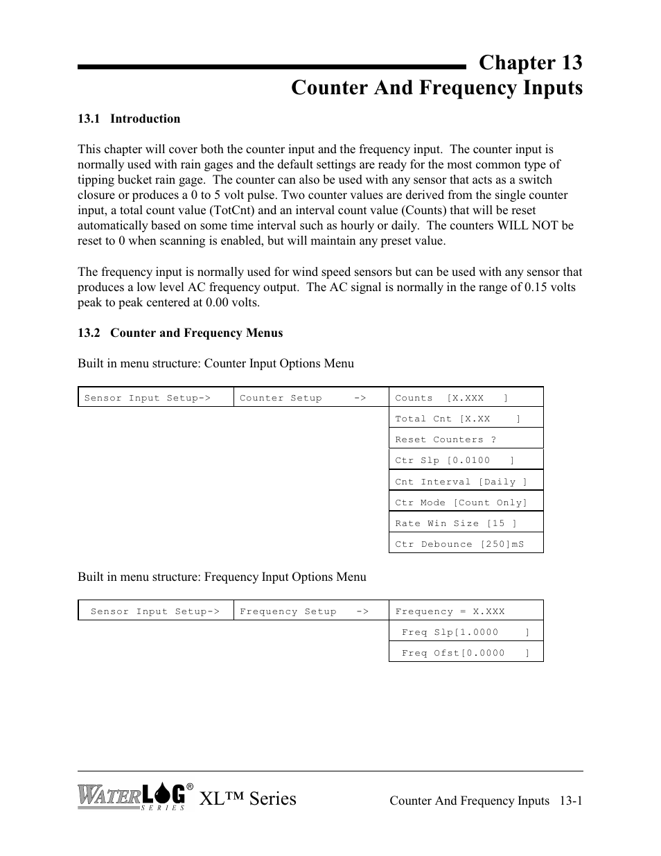Chapter 13 counter and frequency inputs, Xl™ series | Xylem XL Series H-522 - Plus User Manual | Page 111 / 272