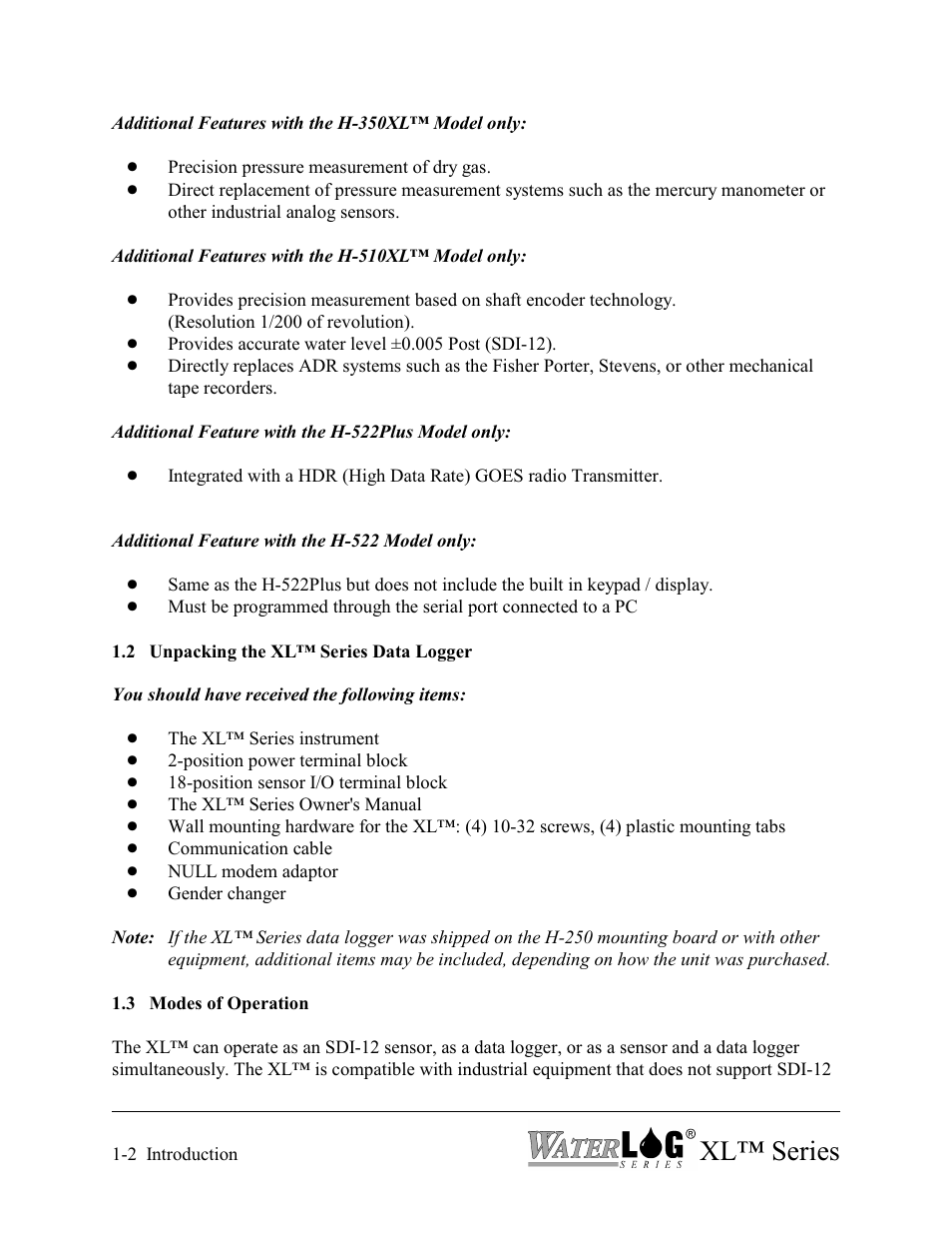 Xl™ series | Xylem XL Series H-522 - Plus User Manual | Page 12 / 272