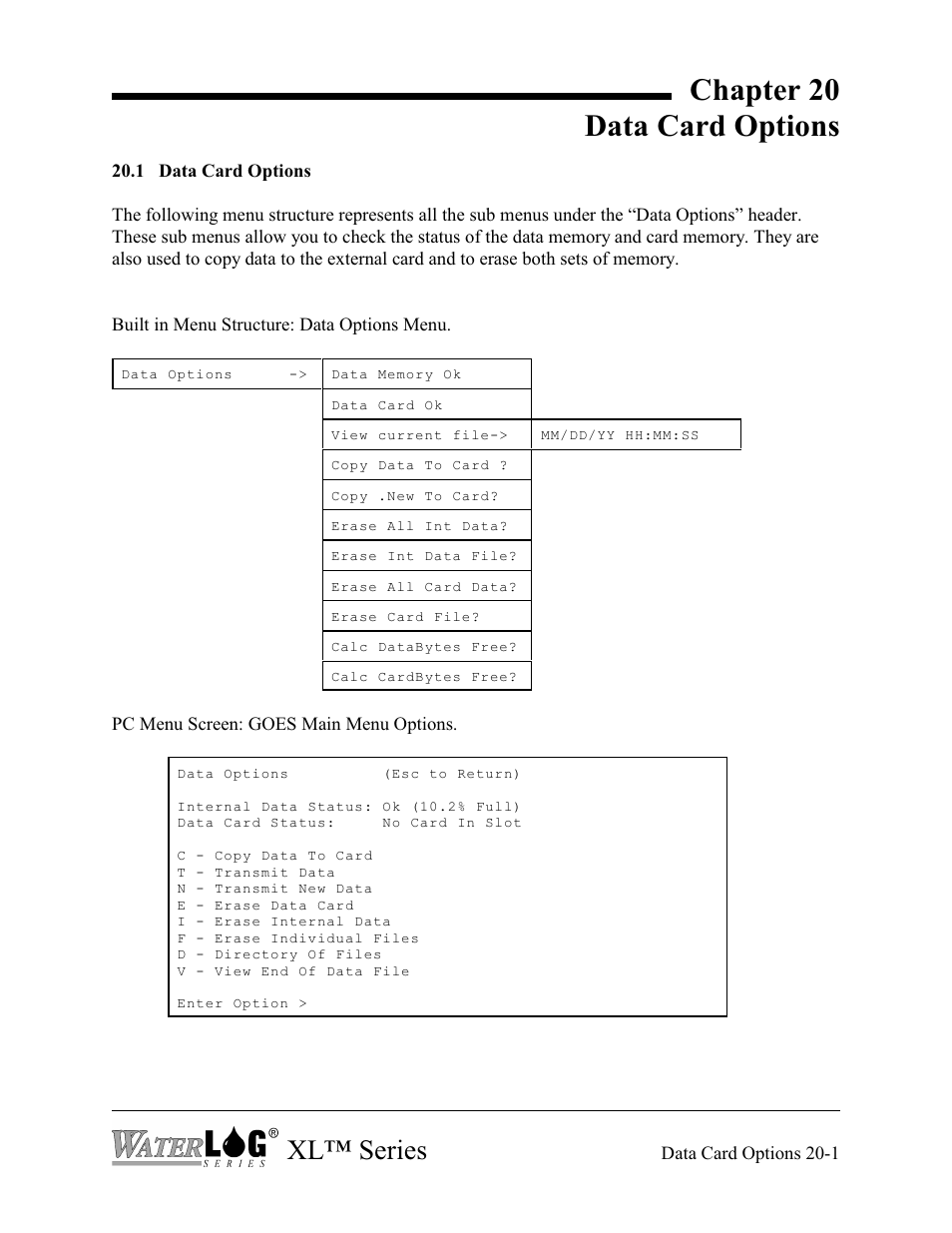 Chapter 20 data card options, Xl™ series | Xylem XL Series H-522 - Plus User Manual | Page 217 / 272