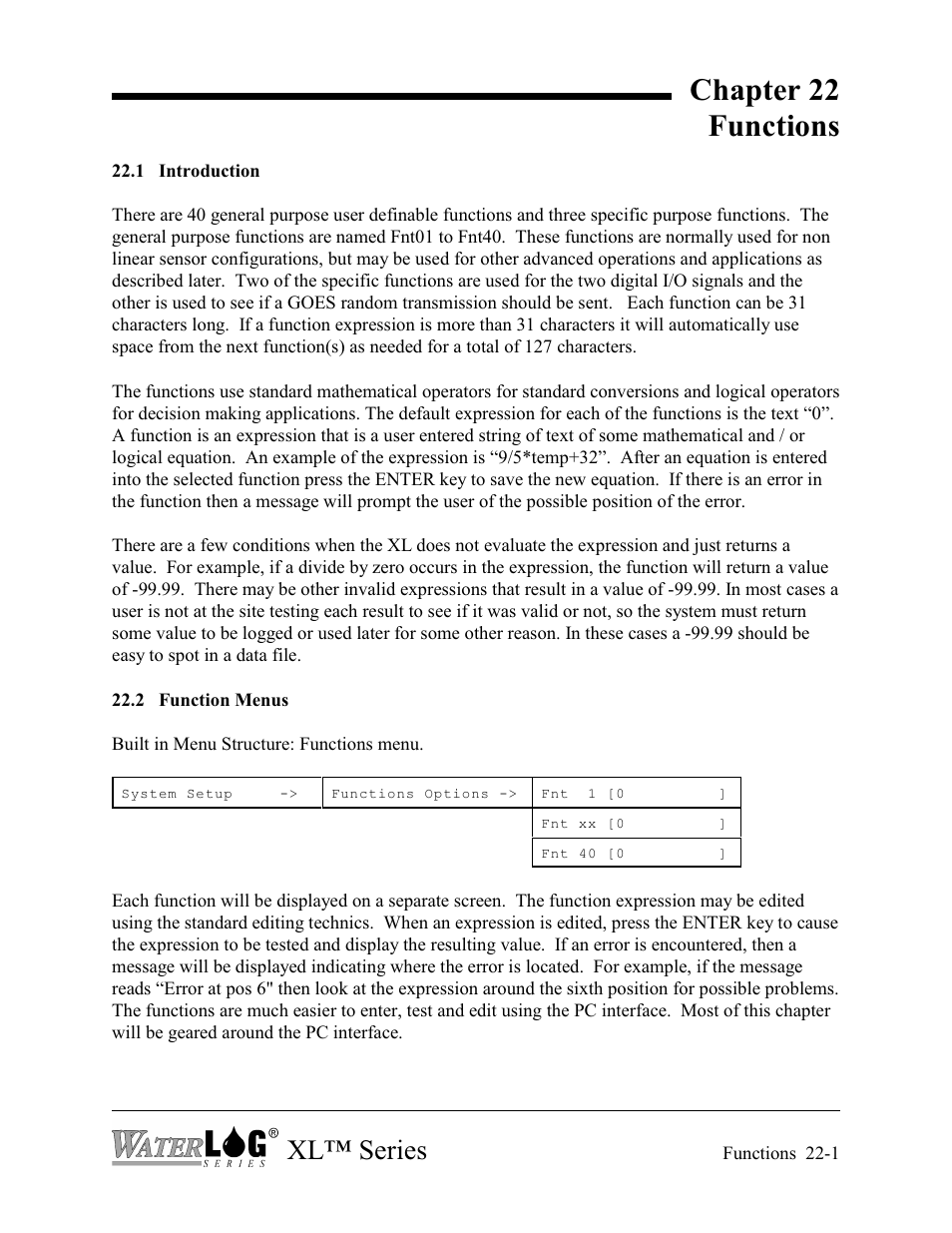 Chapter 22 functions, Xl™ series | Xylem XL Series H-522 - Plus User Manual | Page 235 / 272