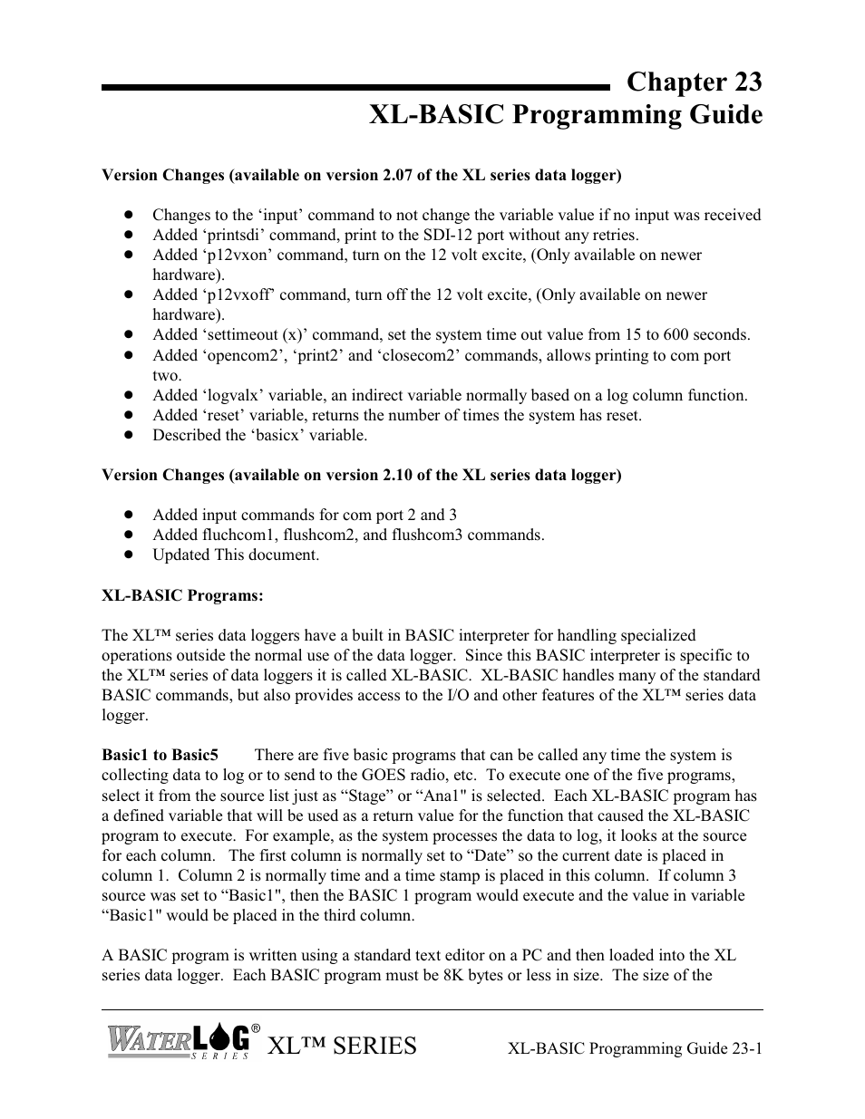 Chapter 23 xl-basic programming guide, Xl™ series | Xylem XL Series H-522 - Plus User Manual | Page 247 / 272