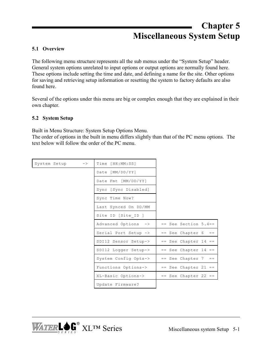 Chapter 5 miscellaneous system setup, Xl™ series | Xylem XL Series H-522 - Plus User Manual | Page 47 / 272