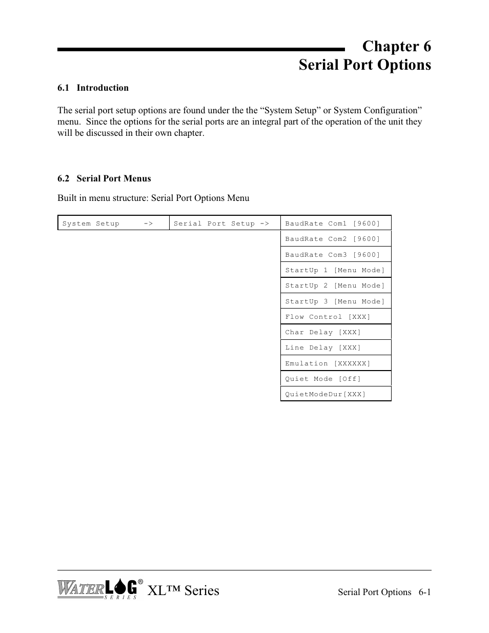 Chapter 6 serial port options, Xl™ series | Xylem XL Series H-522 - Plus User Manual | Page 59 / 272