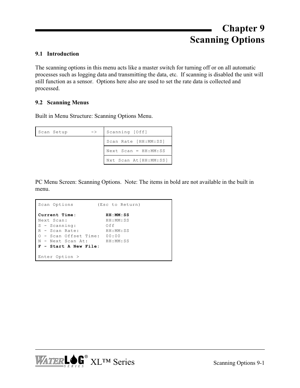 Chapter 9 scanning options, Xl™ series | Xylem XL Series H-522 - Plus User Manual | Page 85 / 272