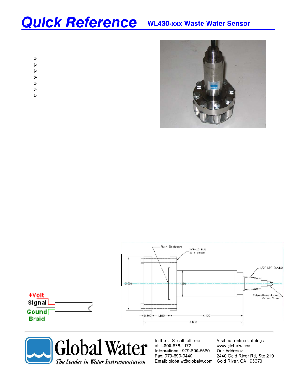 Xylem WL430 SEWAGE LIFT STATION WASTEWATER LEVEL SENSOR User Manual | 2 pages