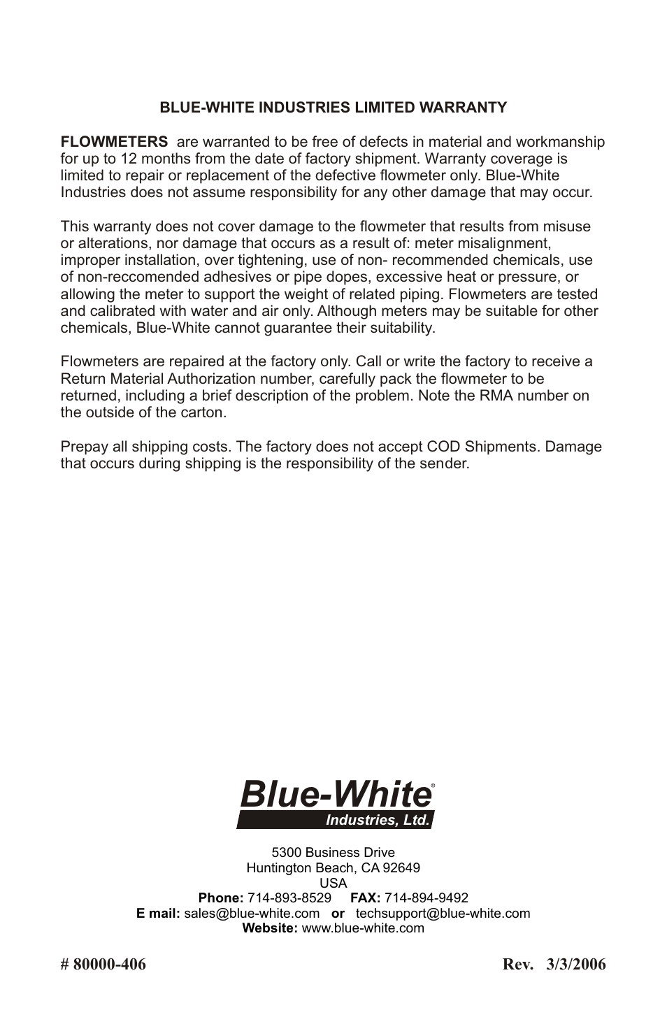 Blue-white | Xylem MICROFLO PADDLEWHEEL FLOWMETERS User Manual | Page 12 / 12