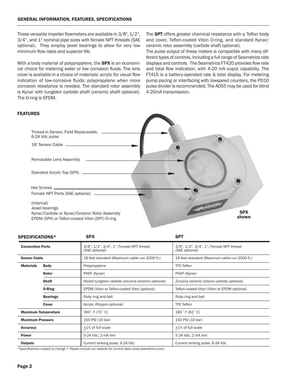 Xylem SPT INLINE LOW FLOW METERS User Manual | Page 2 / 4