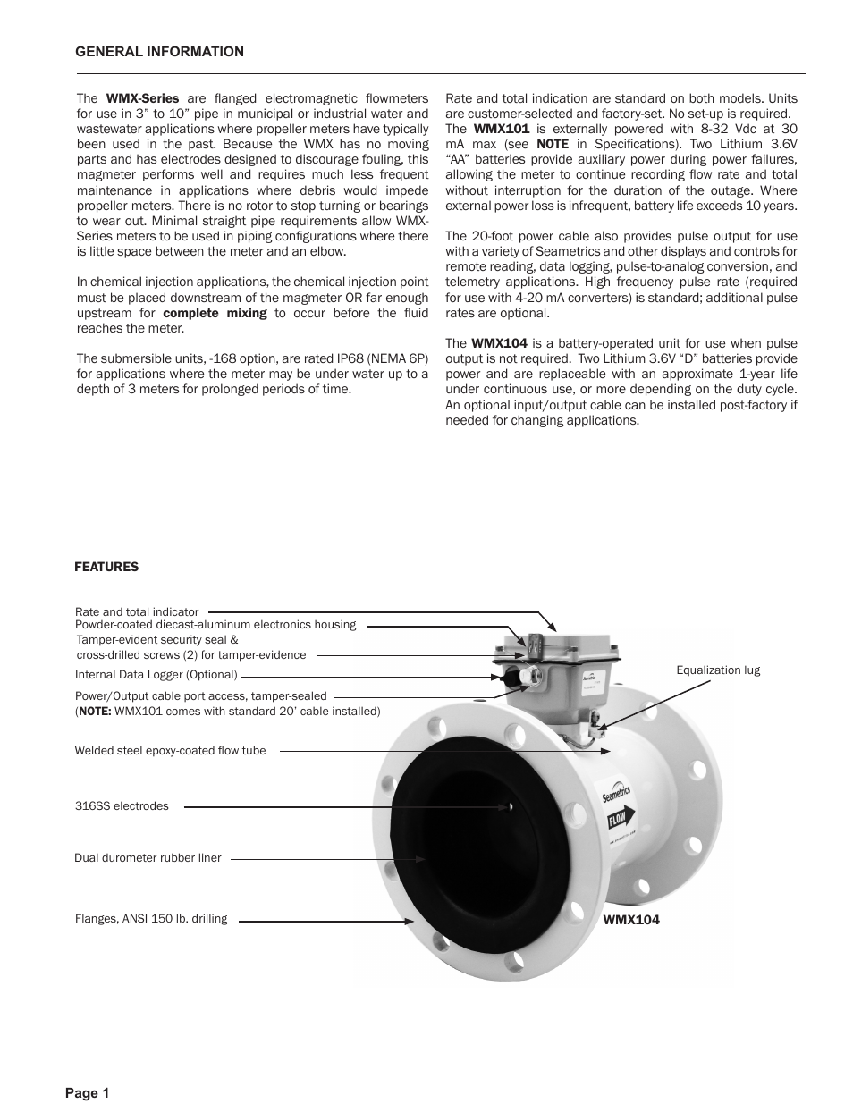 Xylem WMX101-Series ELECTROMAGNETIC FLOW METERS User Manual | Page 3 / 12