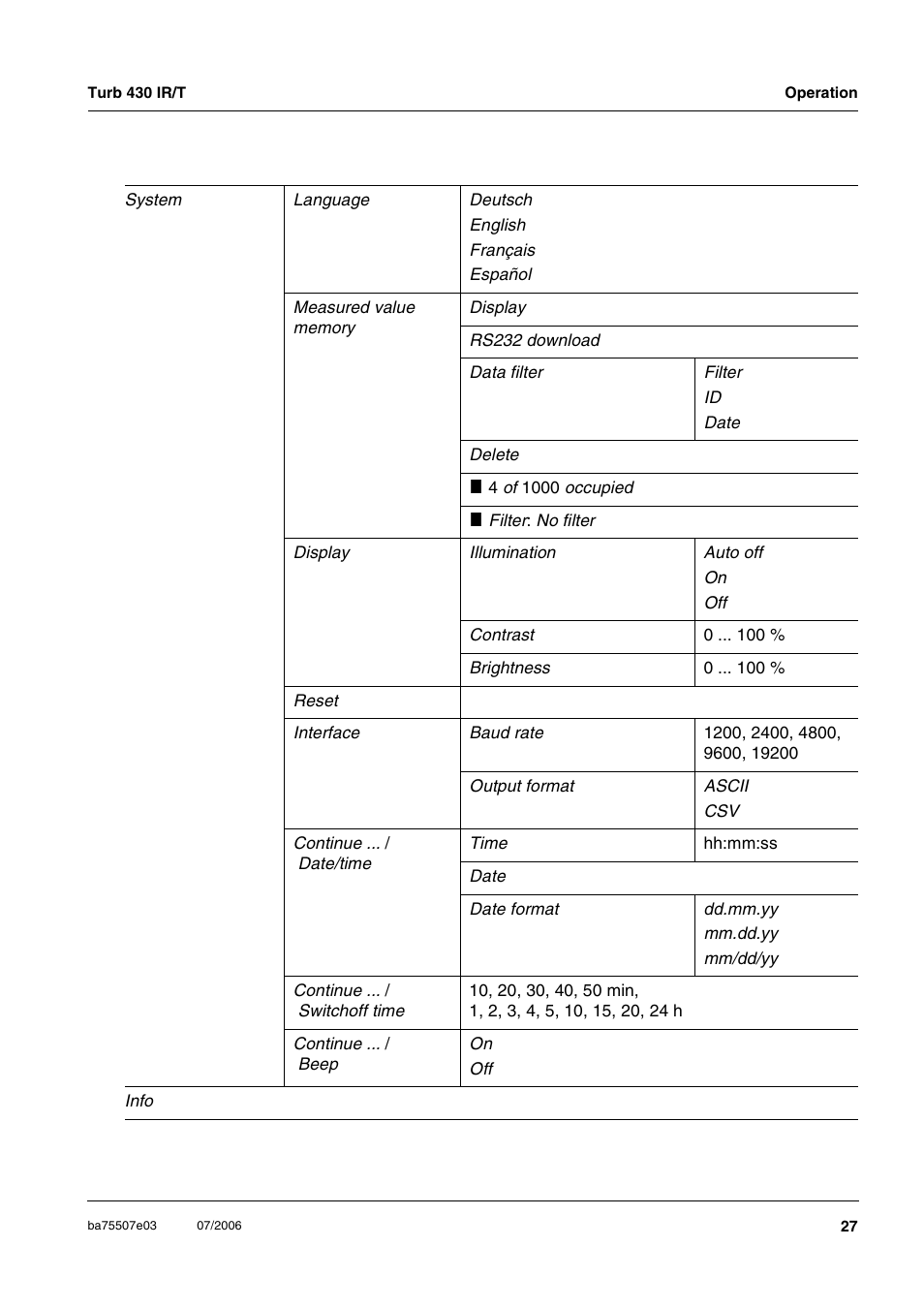 Xylem TURB 430 PORTABLE TURBIDITY METER User Manual | Page 27 / 71