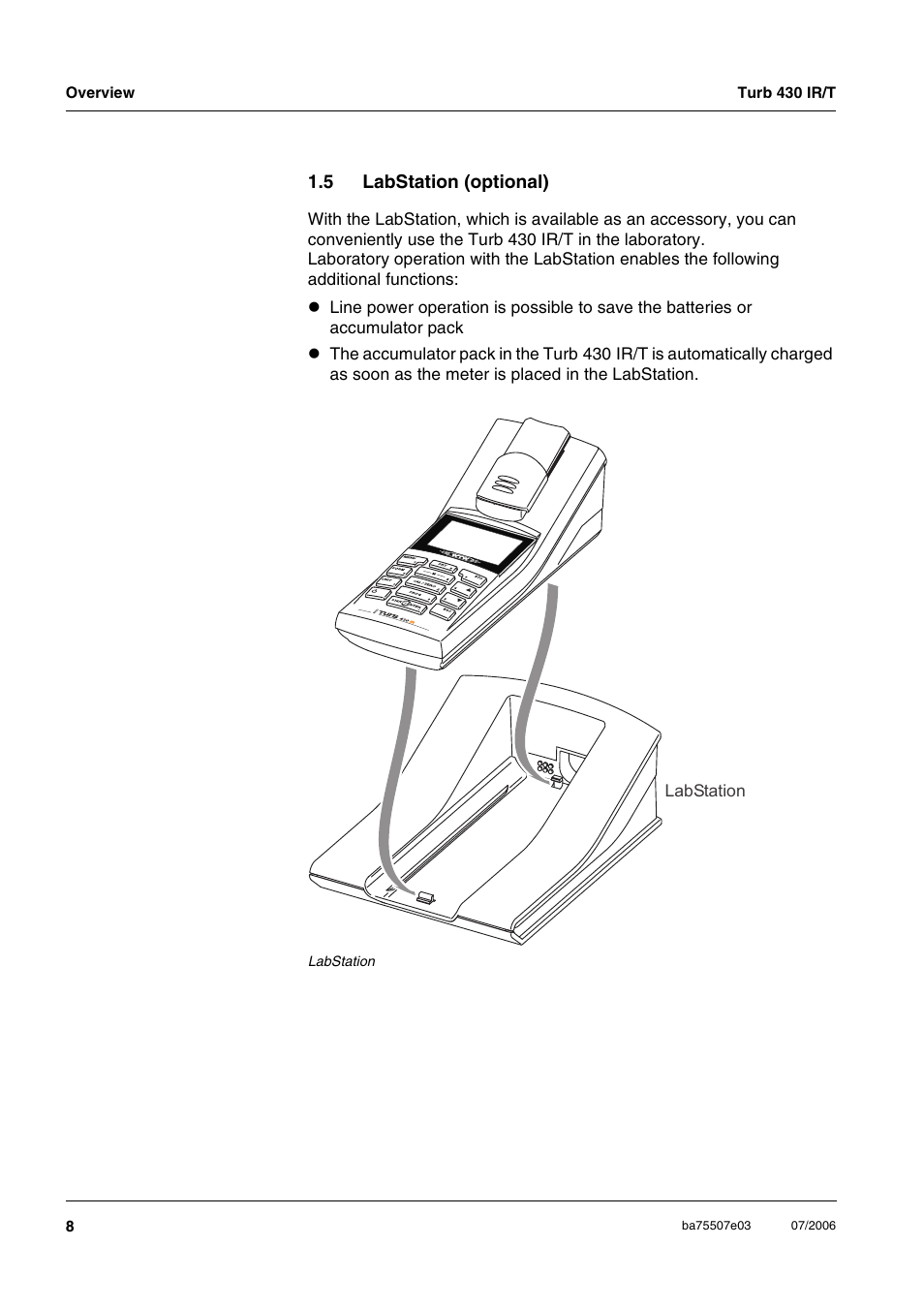 5 labstation (optional), Labstation (optional) | Xylem TURB 430 PORTABLE TURBIDITY METER User Manual | Page 8 / 71