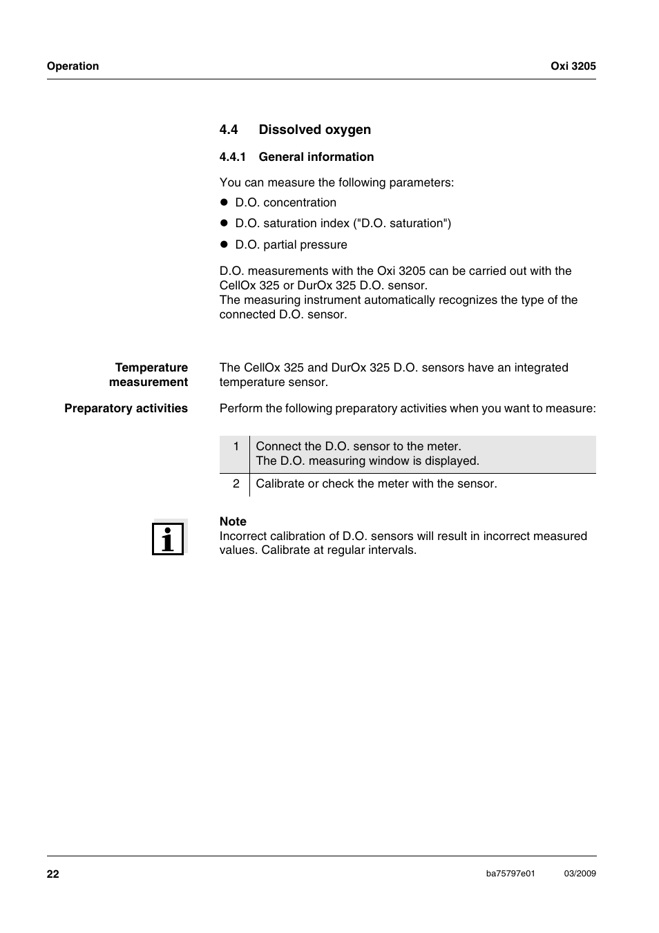 4 dissolved oxygen, 1 general information, Dissolved oxygen 4.4.1 | General information | Xylem Oxi 3205 Dissolved oxygen (D.O.) meter User Manual | Page 22 / 44