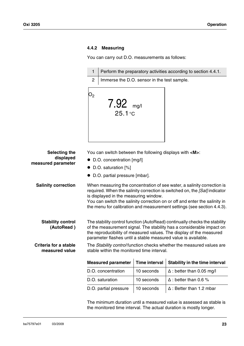 2 measuring, Measuring | Xylem Oxi 3205 Dissolved oxygen (D.O.) meter User Manual | Page 23 / 44