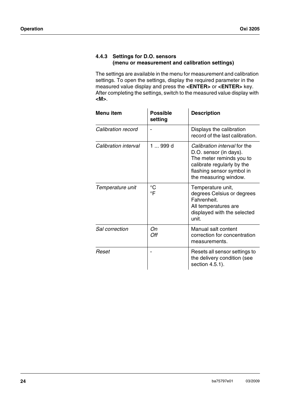 Xylem Oxi 3205 Dissolved oxygen (D.O.) meter User Manual | Page 24 / 44
