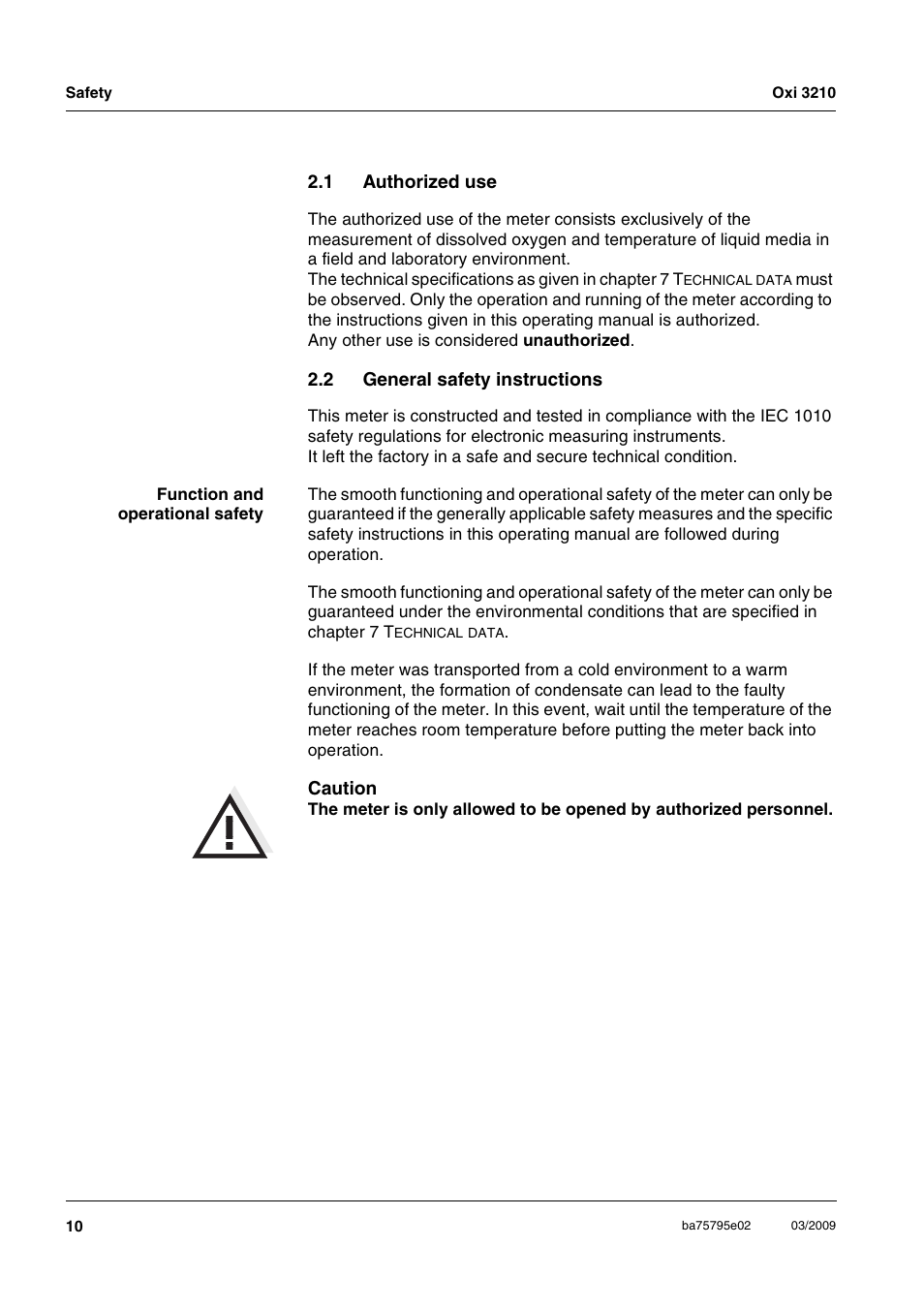 1 authorized use, 2 general safety instructions, Authorized use | General safety instructions | Xylem Oxi 3210 Dissolved oxygen (D.O.) meter User Manual | Page 10 / 52