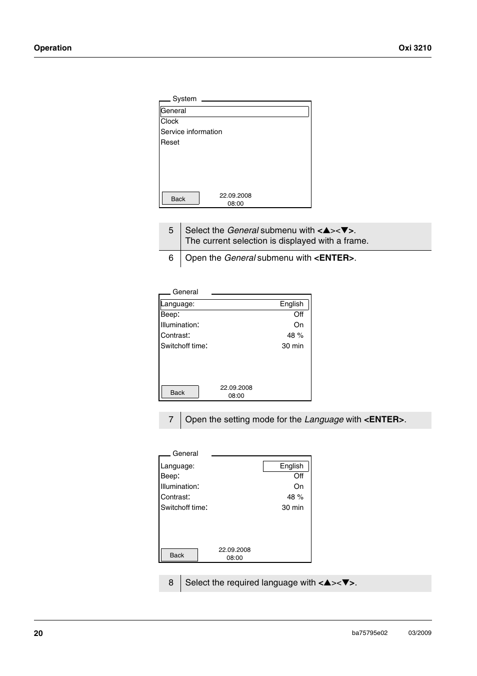 Xylem Oxi 3210 Dissolved oxygen (D.O.) meter User Manual | Page 20 / 52