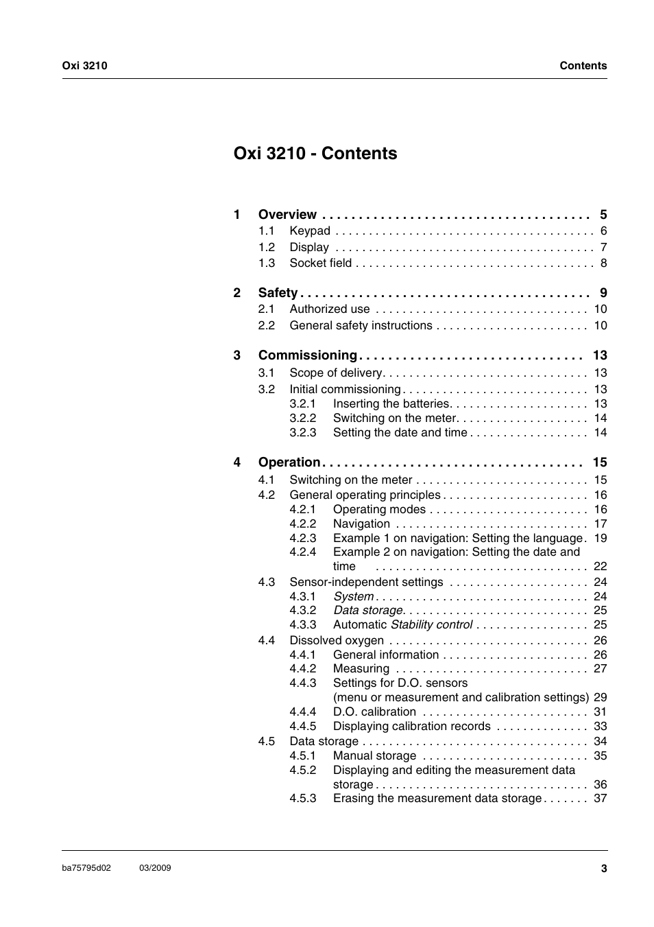Oxi 3210 - contents | Xylem Oxi 3210 Dissolved oxygen (D.O.) meter User Manual | Page 3 / 52