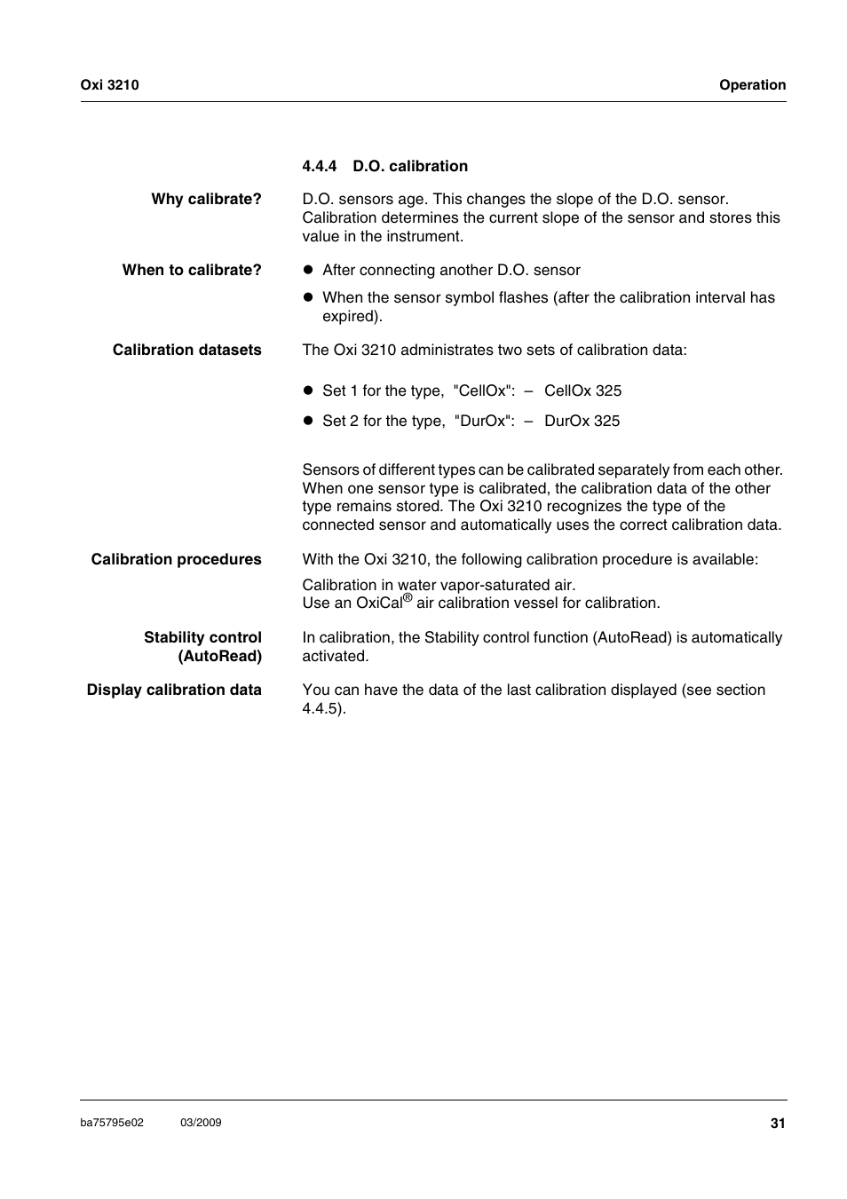 4 d.o. calibration, D.o. calibration | Xylem Oxi 3210 Dissolved oxygen (D.O.) meter User Manual | Page 31 / 52