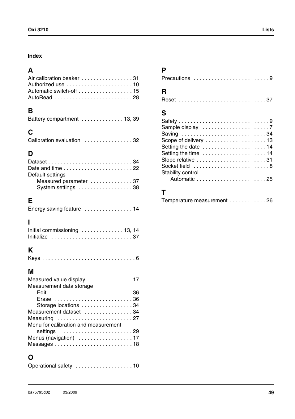 Xylem Oxi 3210 Dissolved oxygen (D.O.) meter User Manual | Page 49 / 52