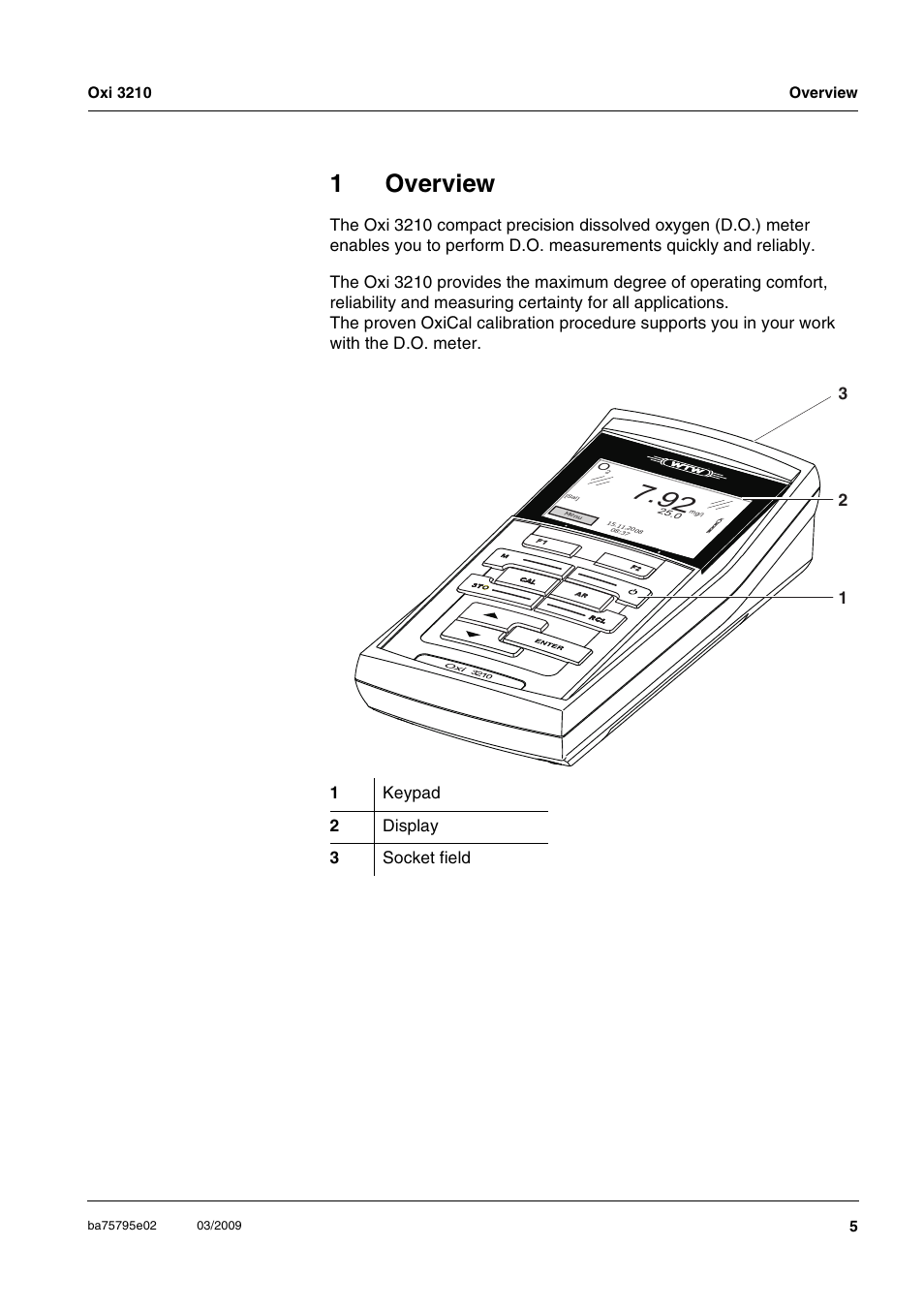 1 overview, Overview, 1overview | Xylem Oxi 3210 Dissolved oxygen (D.O.) meter User Manual | Page 5 / 52