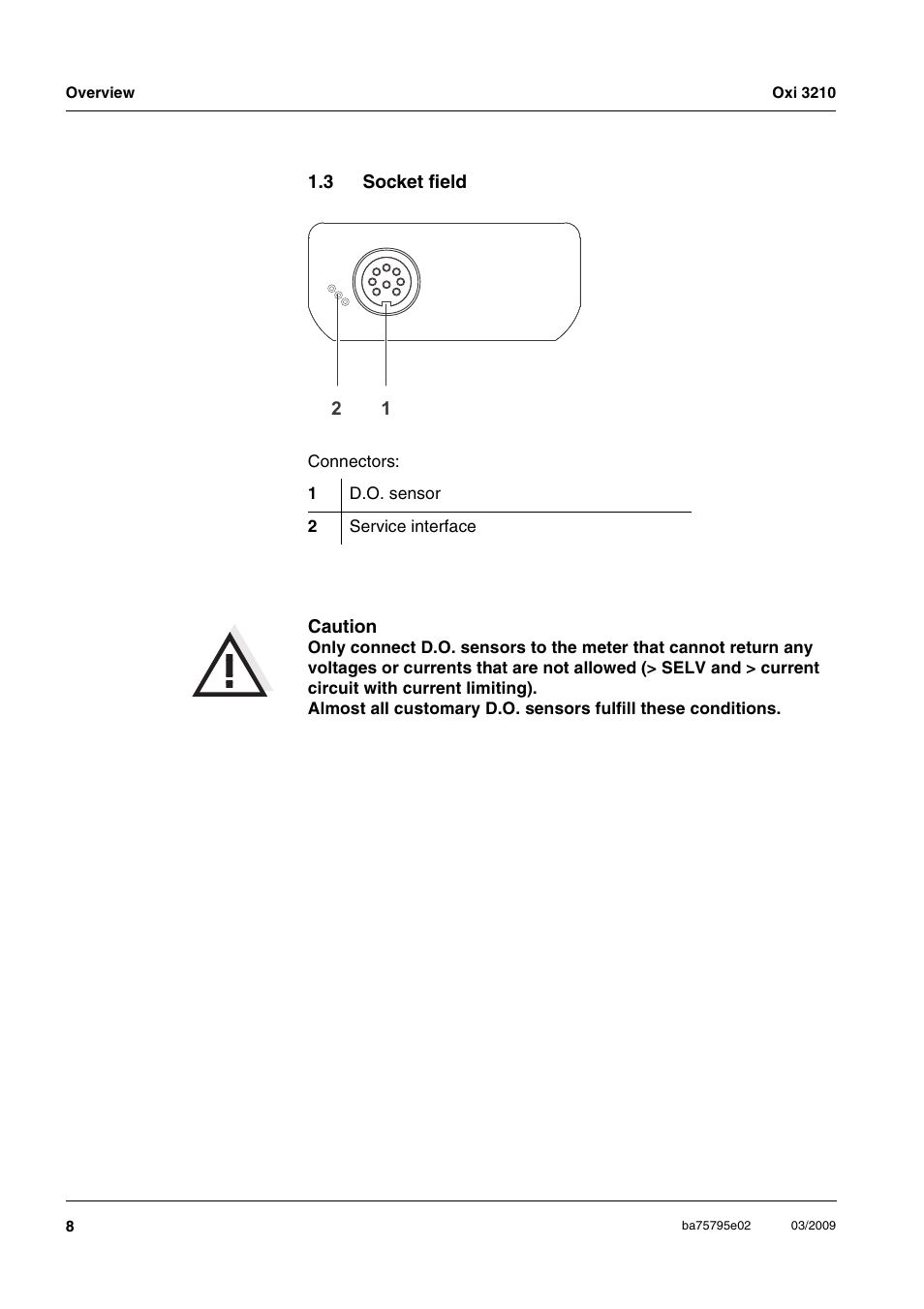 3 socket field, Socket field | Xylem Oxi 3210 Dissolved oxygen (D.O.) meter User Manual | Page 8 / 52