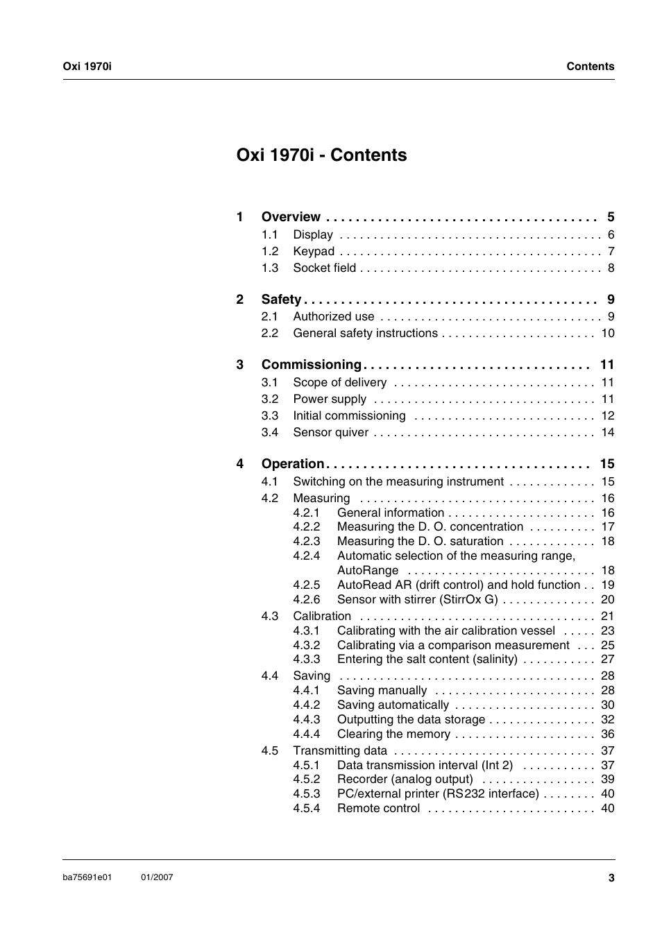 Oxi 1970i - contents | Xylem Oxi 1970i PORTABLE DISSOLVED OXYGEN METERS User Manual | Page 3 / 65