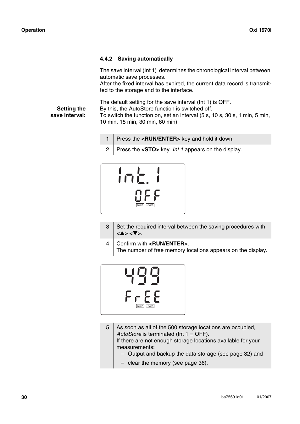 2 saving automatically, Saving automatically, 1n t | Xylem Oxi 1970i PORTABLE DISSOLVED OXYGEN METERS User Manual | Page 30 / 65