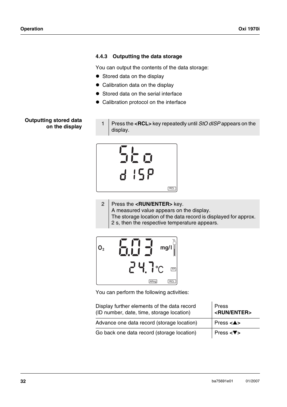 3 outputting the data storage, Outputting the data storage, Os t | Si d | Xylem Oxi 1970i PORTABLE DISSOLVED OXYGEN METERS User Manual | Page 32 / 65