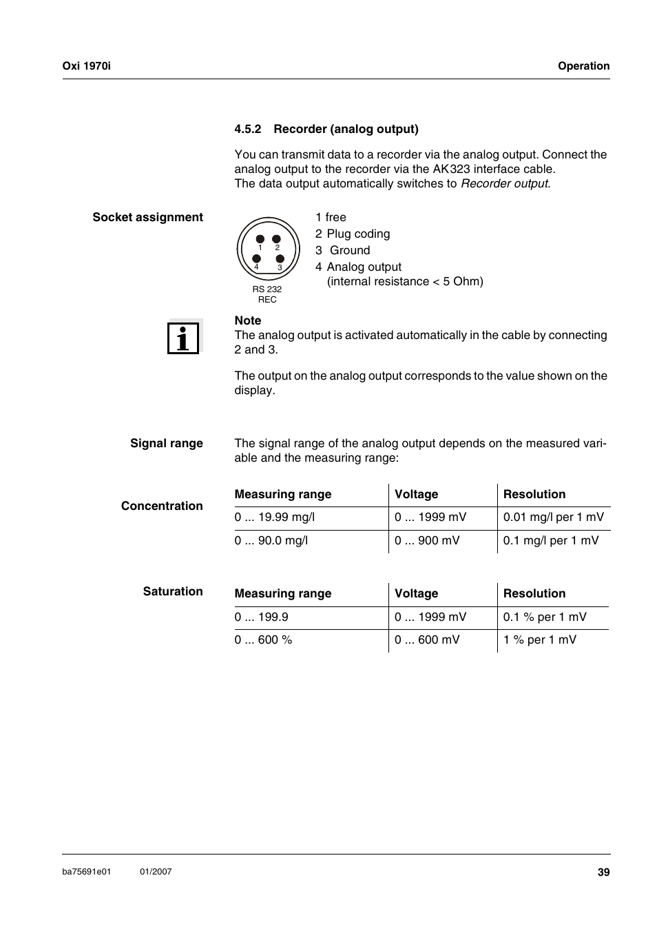 2 recorder (analog output), Recorder (analog output) | Xylem Oxi 1970i PORTABLE DISSOLVED OXYGEN METERS User Manual | Page 39 / 65