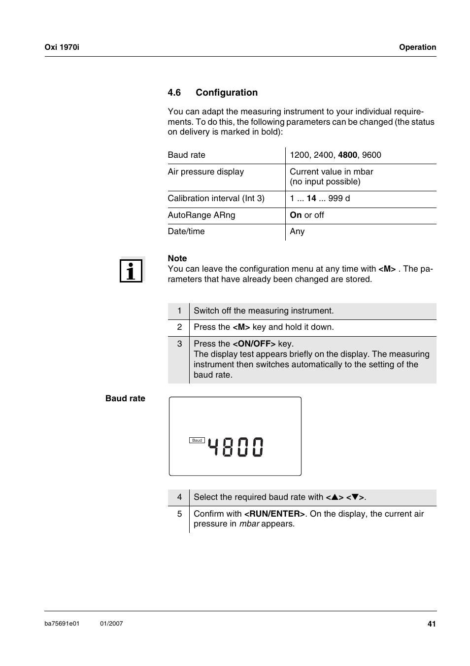 6 configuration, Configuration, Section 4.6 c | Onfiguration, When t, Sal ph | Xylem Oxi 1970i PORTABLE DISSOLVED OXYGEN METERS User Manual | Page 41 / 65