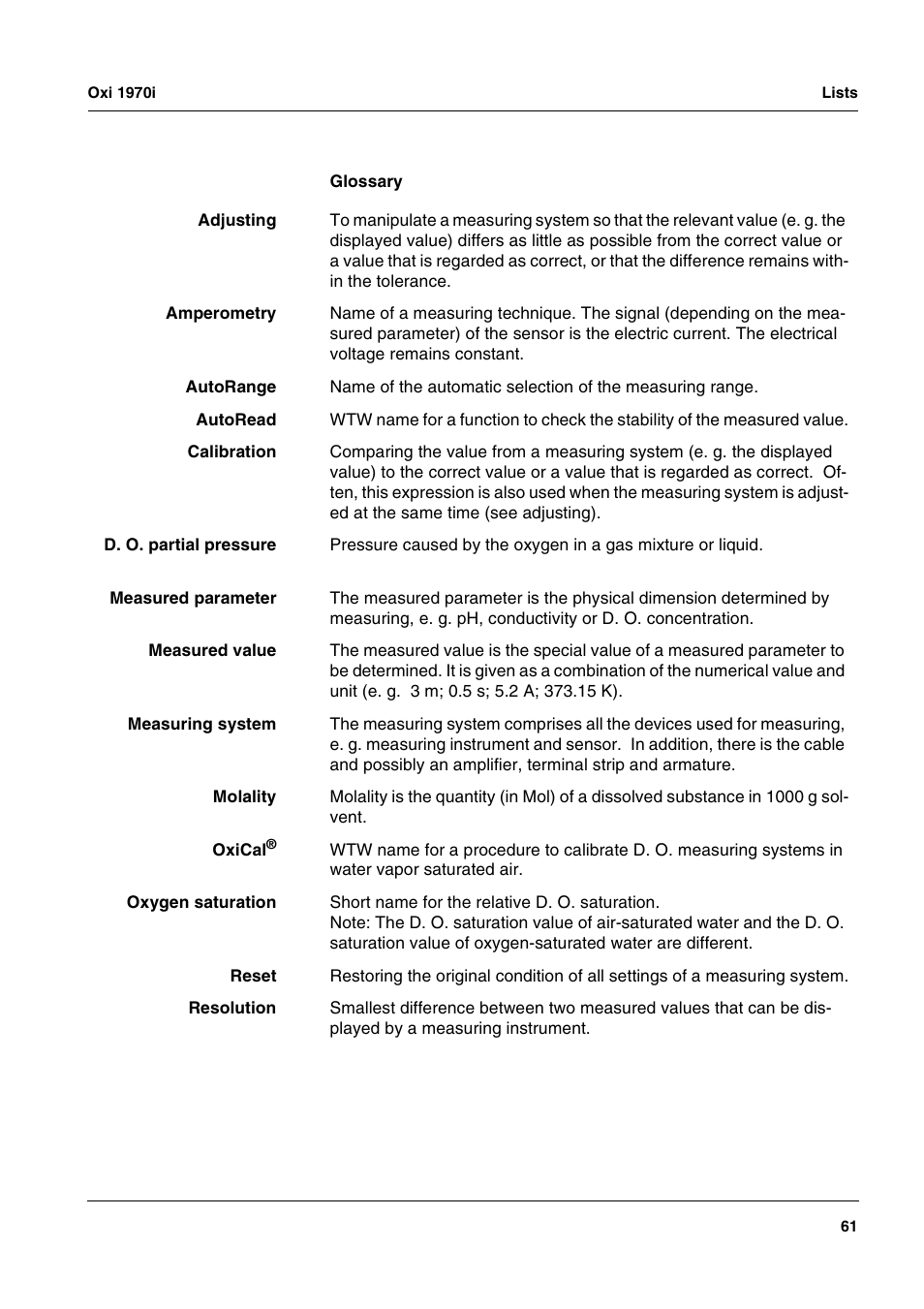 Xylem Oxi 1970i PORTABLE DISSOLVED OXYGEN METERS User Manual | Page 61 / 65