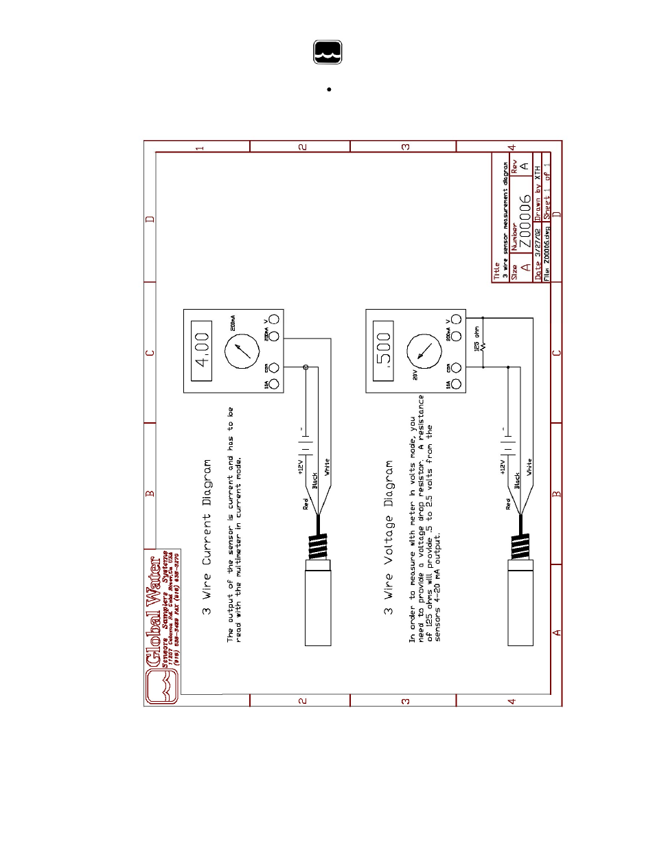 Global water, Xiv. appendix c: 3 wire sensor measurement diagram | Xylem WQ pH SENSORS User Manual | Page 25 / 26