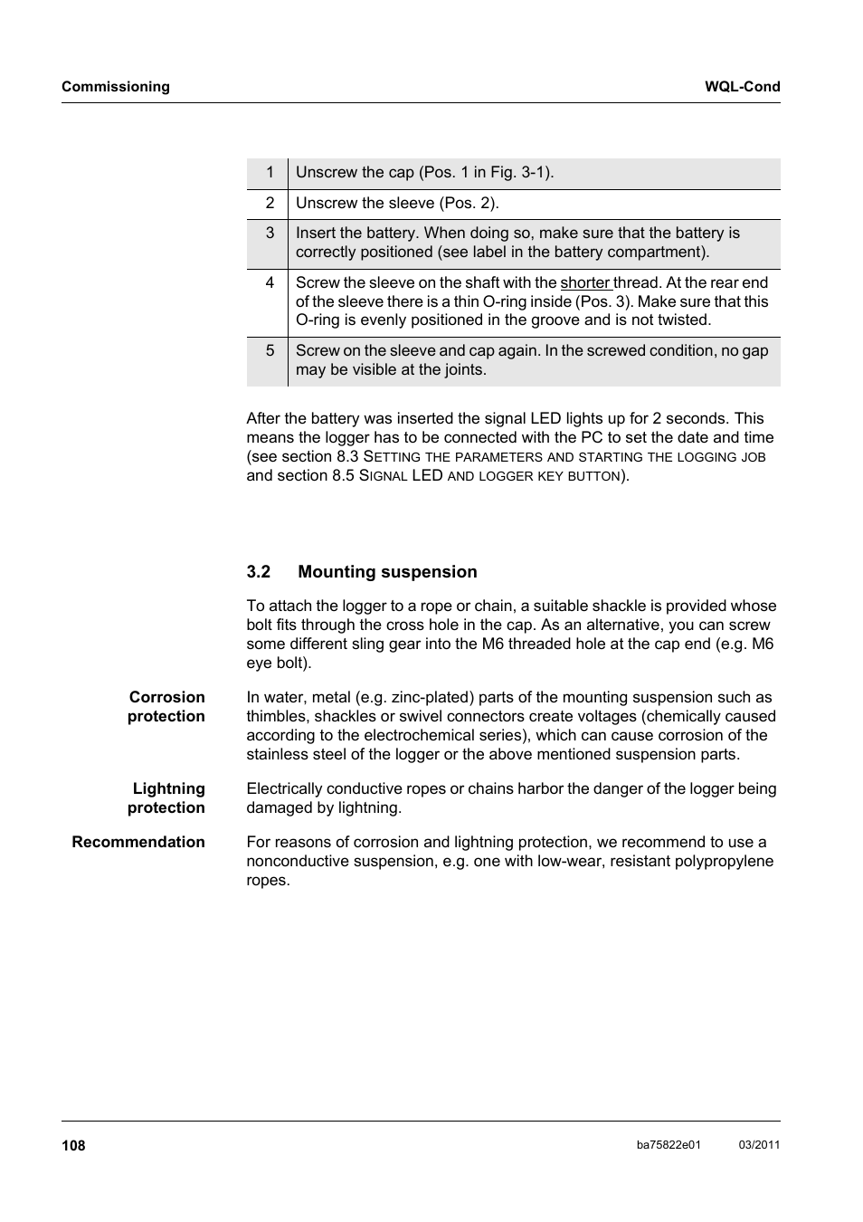 2 mounting suspension, Mounting suspension | Xylem WQL-Cond CONDUCTIVITY DATALOGGERS User Manual | Page 12 / 98