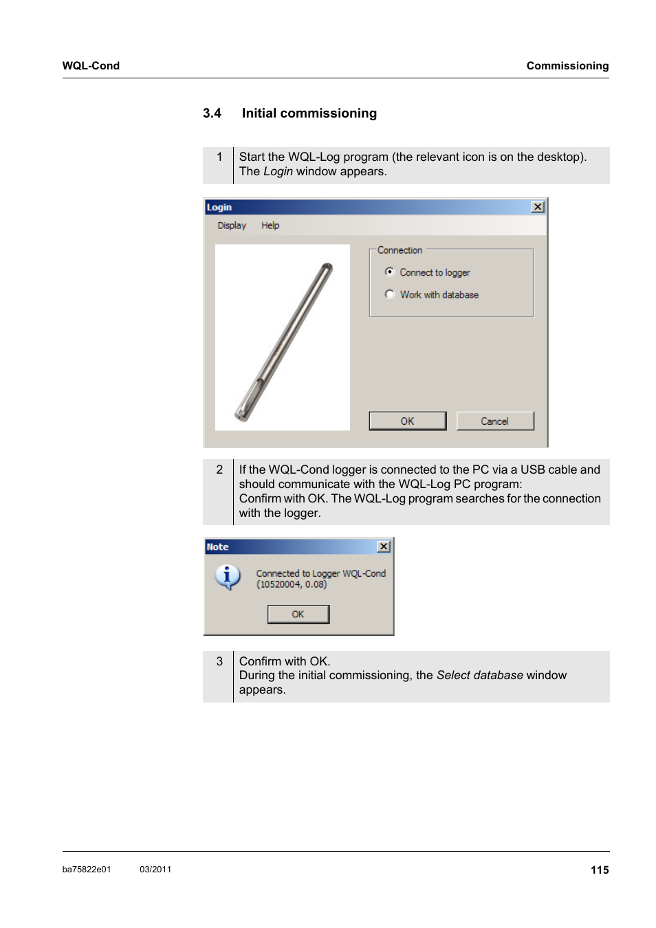 4 initial commissioning | Xylem WQL-Cond CONDUCTIVITY DATALOGGERS User Manual | Page 19 / 98