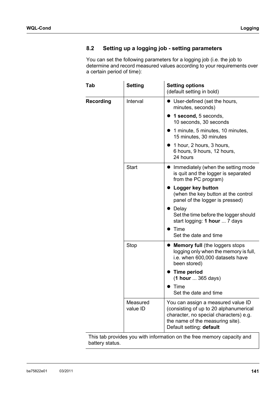 2 setting up a logging job - setting parameters, Setting up a logging job - setting parameters | Xylem WQL-Cond CONDUCTIVITY DATALOGGERS User Manual | Page 45 / 98