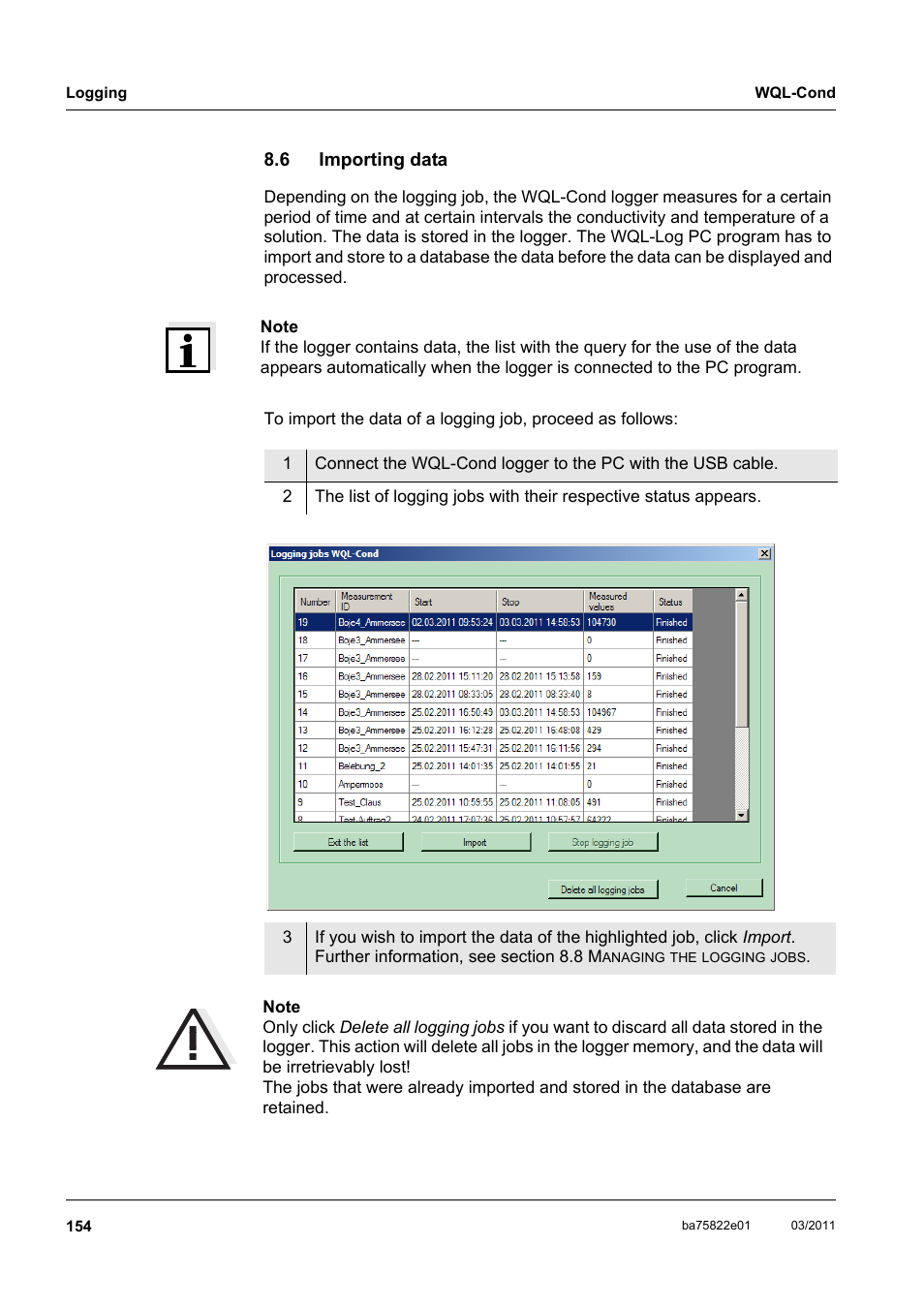 6 importing data, Importing data | Xylem WQL-Cond CONDUCTIVITY DATALOGGERS User Manual | Page 58 / 98