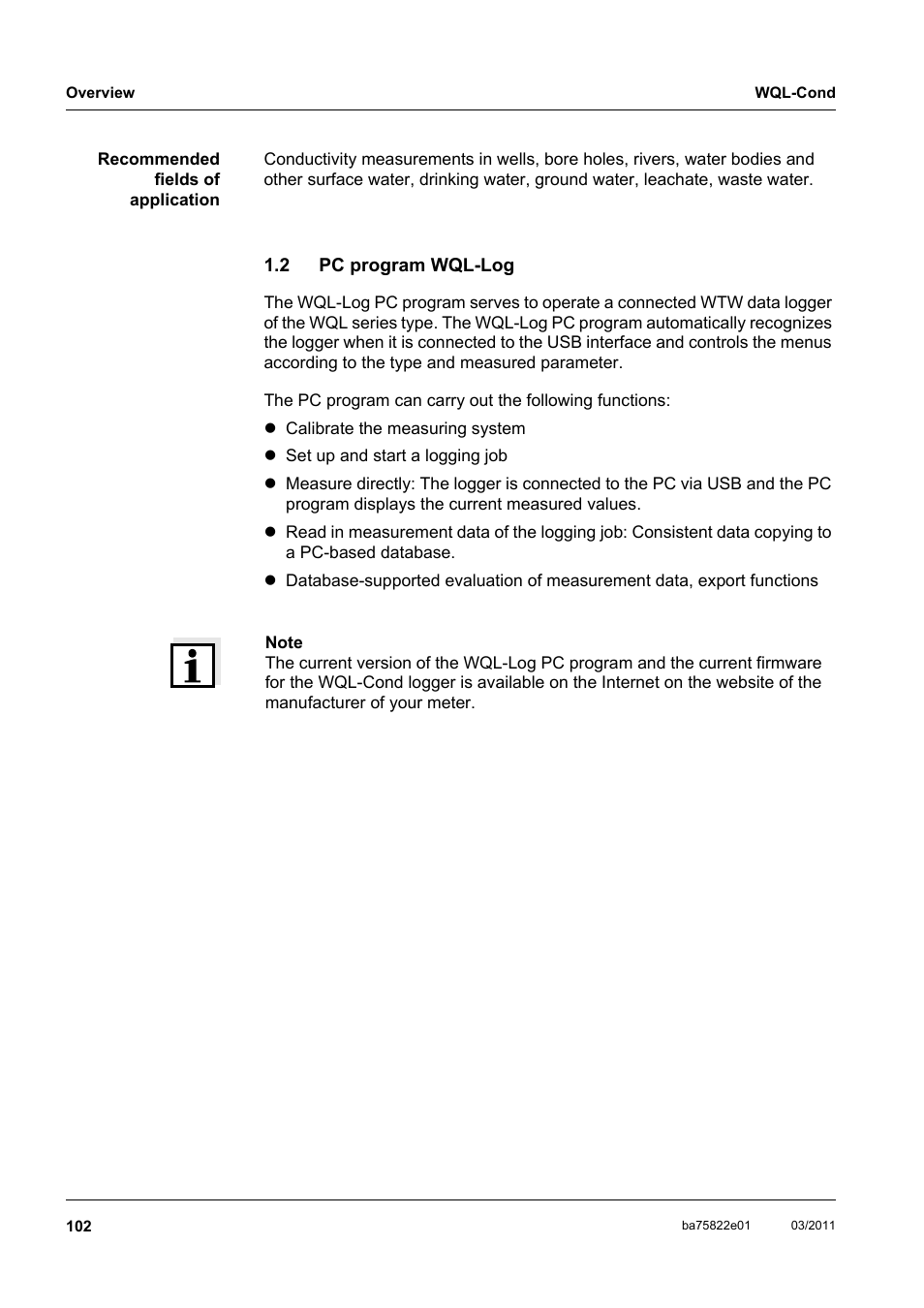 2 pc program wql-log, Pc program wql-log | Xylem WQL-Cond CONDUCTIVITY DATALOGGERS User Manual | Page 6 / 98