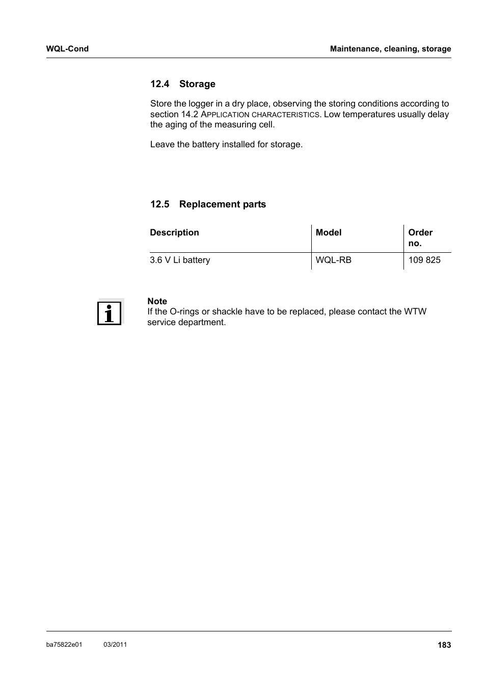 4 storage, 5 replacement parts, Storage | Replacement parts, Anged (see section 12.5 r, Eplacement, Parts, Section 12.5 r | Xylem WQL-Cond CONDUCTIVITY DATALOGGERS User Manual | Page 87 / 98