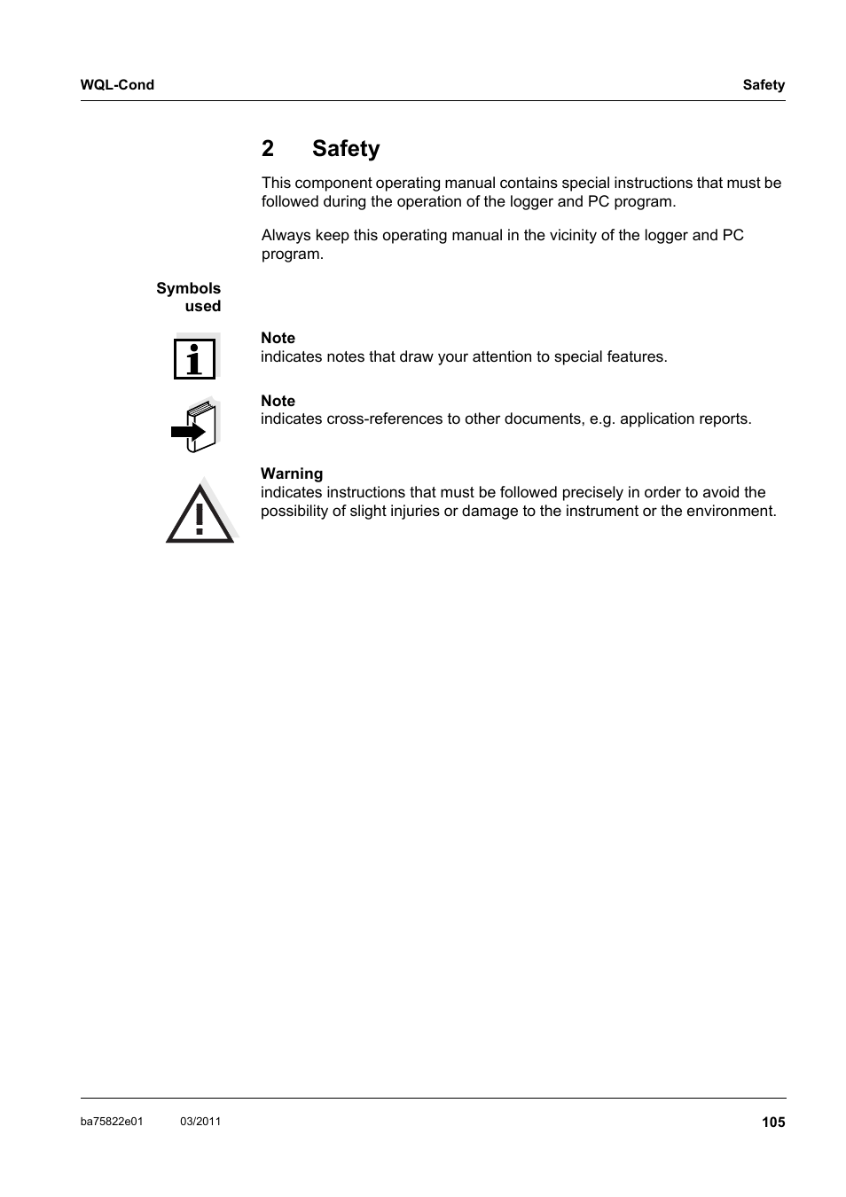 2 safety, Safety, 2safety | Xylem WQL-Cond CONDUCTIVITY DATALOGGERS User Manual | Page 9 / 98