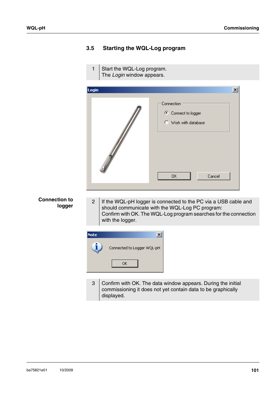 5 starting the wql-log program, Starting the wql-log program | Xylem WQL-pH pH DATALOGGERS User Manual | Page 27 / 74
