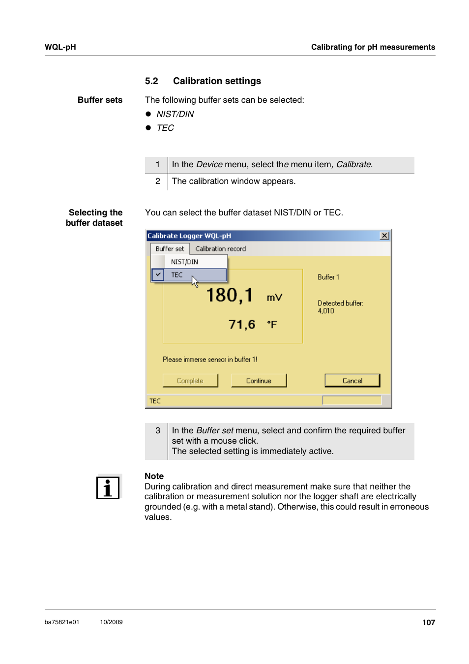 2 calibration settings, Calibration settings | Xylem WQL-pH pH DATALOGGERS User Manual | Page 33 / 74